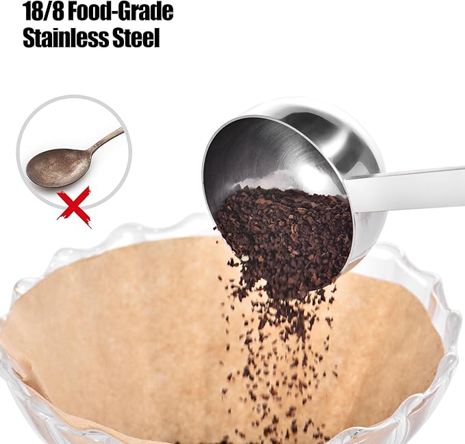 18/8 Stainless Steel Coffee Scoop, Doosu Food-Grade Metal Measuring Spoon with 4.3in Long Handle, Tablespoon Scooper for Coffee Beans, Ground Coffee, Espresso, Protein Powders, Tea, Sugar (2 Tbsp)