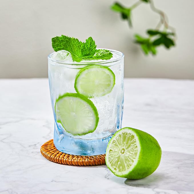 CREATIVELAND Solid Color Drinking Glasses Set of 6, 10 OZ Wind-blown Ripples Glass Tumbler Glassware for Water, Juice, Different Options for Home, Restaurant, Hotel, Bar, Blue