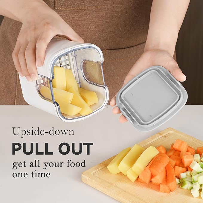 KEOUKE Multifunctional Vegetable Chopper White - 3 Interchangeable Blades Potato French Fry Cutter with Container & Storage Box Food Chopper Dicer for Cucumber, Tomato, Carrot, Onion