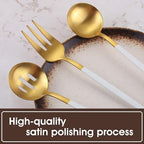 Matte White Gold Serving Silverware Set, 5-Piece Round Shared Utensils Set of Stainless Steel, Hostess Flatware Serving Set, Satin Finish, Dishwasher Safe