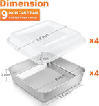 Herogo Baking Pan with Lid, 9''x 9'' Stainless Steel Nonstick Square Deep Cake Pan, Rectangle Cakes Bakeware for Brownies Casseroles, Non Toxic & Dishwasher Safe, Set of 4