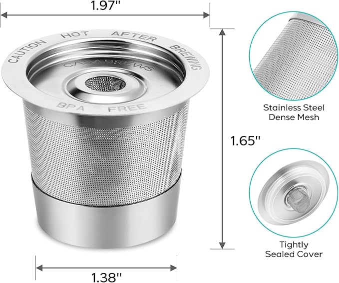 CASABREWS CASKF02 Reusable K Cup Filters, 2 Pack Stainless Steel Refillable Coffee Pods for Keurig 1.0 Brewers, Universal Fit, Eco-Friendly & BPA-Free