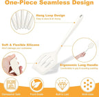 TeamFar Silicone Cooking Utensils Set, 7-Piece Heat Proof Kitchen Utensils Set, Kitchen Tools Spatula Turner Ladle Spoon Pasta Fork for Nonstick Cookware, Non-Toxic & Dishwasher Safe, White