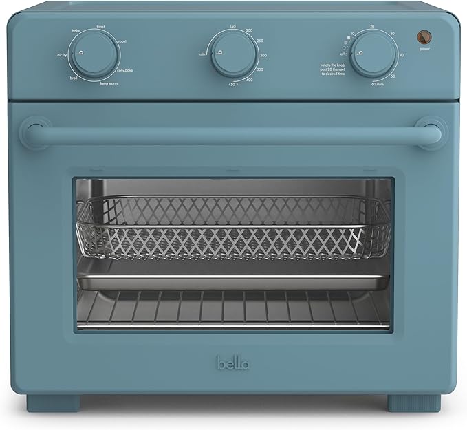 bella Air Fry Toaster Oven, 7 Preset Cooking Options, Dishwasher-Safe EverGood Coated Trays Included, 60-Minute Auto Shutoff w Audible Timer, Power Indicator Light, 1700 Watt, Surf