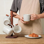 famiware Moonlight Coffee Mug Set of 4, 13oz Mug Set with Linen Finish, Coffee Cup Set with Handle for Latte, Cappuccino, Tea, Hot Cocoa, Microwave and Dishwasher Safe, White