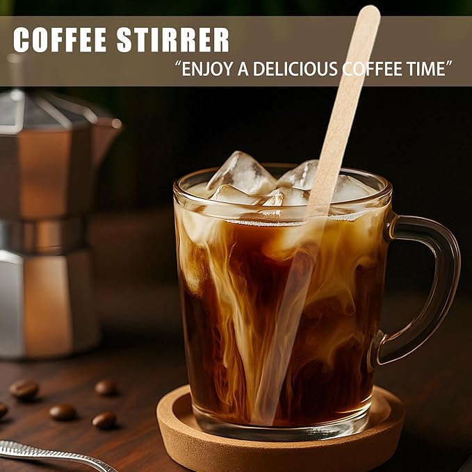 100 Pcs Coffee Stirrers Individually Wrapped, 5.5 Inch Wooden Coffee Stir Sticks, Coffee Stirs Disposable with Smooth Round Ends for Coffee, Cocktail, Drinks Coffee Bar Accessories