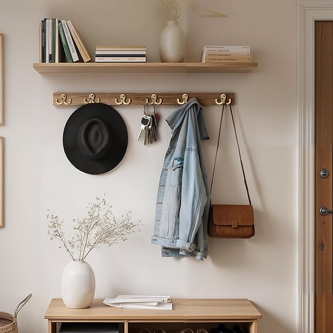 Coat Hooks Wall Hooks for Hanging - 25 Pack Gold Double Prong Hook Wall Mounted - Great for Living Room, Bedroom, Entryway, Closet for Coat, Bag, Towel, Hat, Key, Cup, Heavy-Duty, Easy to Install