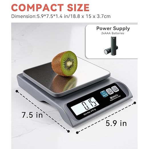 BOMATA 0.1g/ 13lb Food Scale, Digital Kitchen Scale with Removable Stainless Steel Pan, Backlit LCD Display, for Cooking, Baking B621 Grey