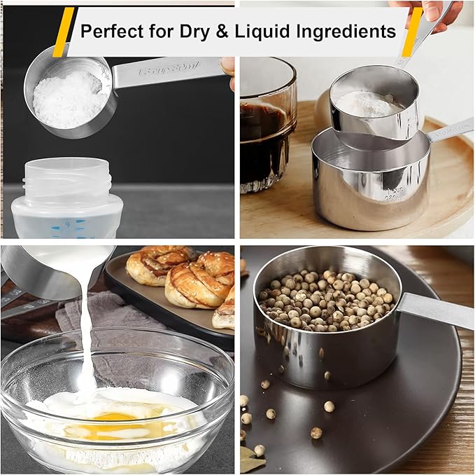 Joyhill Measuring Cups and Spoons Set of 10 Piece, Stainless Steel Measuring Cups Stackable, Nesting Metal Measuring Cup for Dry & Liquid Ingredients, Cooking & Baking