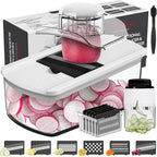 Cambom Mandoline Slicer Vegetable Slicer Spiralizer With 2 L Container for Potatoes, Tomatoes, Cucumbers, Carrots With 6 Blades White