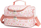 Insulated Kids Dual Compartment Lunch Bags Tote for Girls Boys Toddler Lunch Boxes Pre-School Toddler Kindergarten Elementary Picnic Food Cooler Thermal with Strap (Rainbow Daisies)