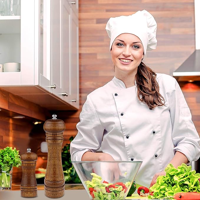 Pepper Grinder - 8 inch Pepper Mill Oak Wooden Pepper Mill Grinder Refillable Grinder Pepper with Ceramic Grinding Mechanism Adjustable Coarse to Fine (1 Pack)