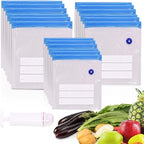 Sous Vide Bags, 24PCS 3Size Reusable Vacuum Seal Bags for Food,Vacuum Zipper Sealer Bag with Hand Pump, Sous Vide Cooking,Freezer Safe,Microwave Heating and Food Storage