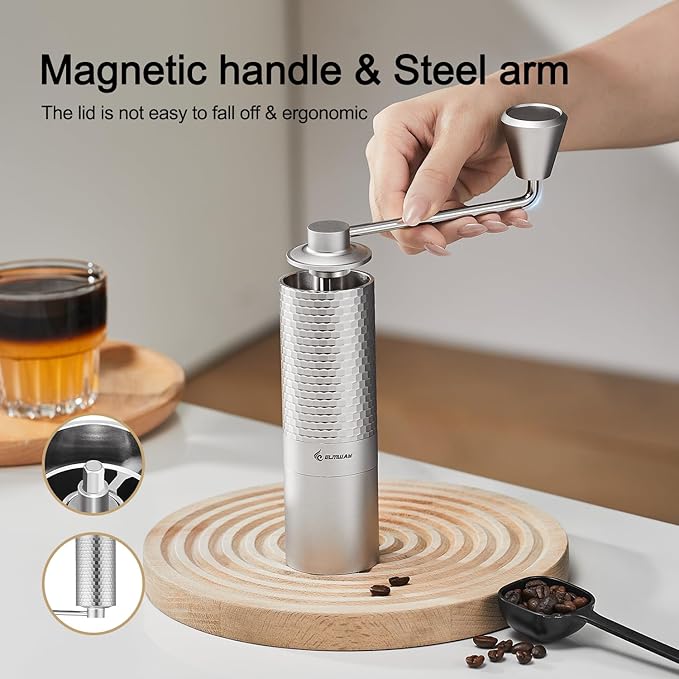 Manual Coffee Grinder, Hand Coffee Grinder, Metal Body and Magnetic Handle,Five star Stainless Steel Conical Burr Portable Coffee Grinders for Home Use