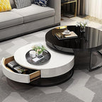 MAONAME 13" Round Decorative Tray, Plastic Tray with Handles, Coffee Table Trays, Serving Trays for Ottoman, Bathroom, Kitchen (Sticker Wood Grain)