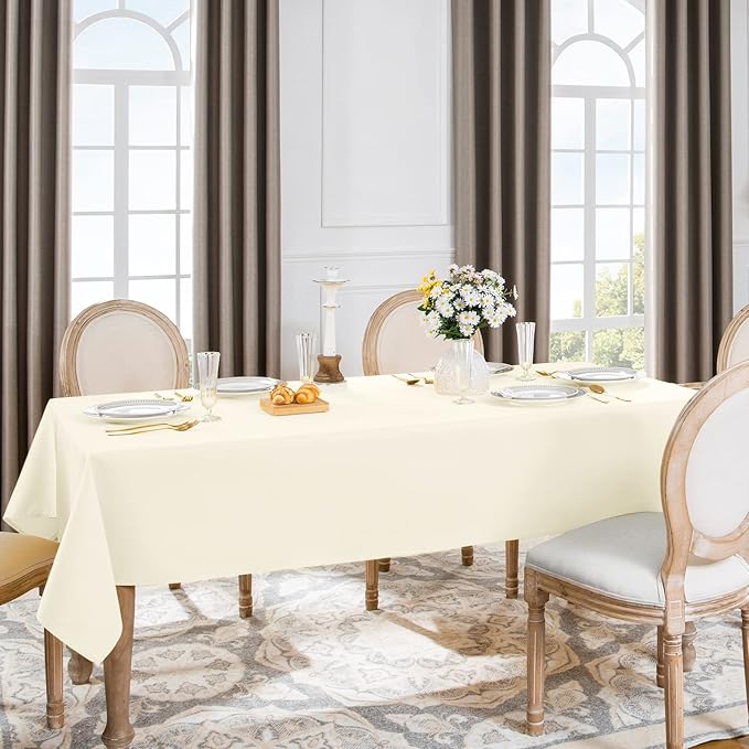Softalker Rectangle Tablecloth, Waterproof & Stain Resistant Table Cloths Wrinkle Free Fabric Washable 210GSM Polyester Table Cover for Spring/Party/Outdoor - 60 x 120 inch, Ivory