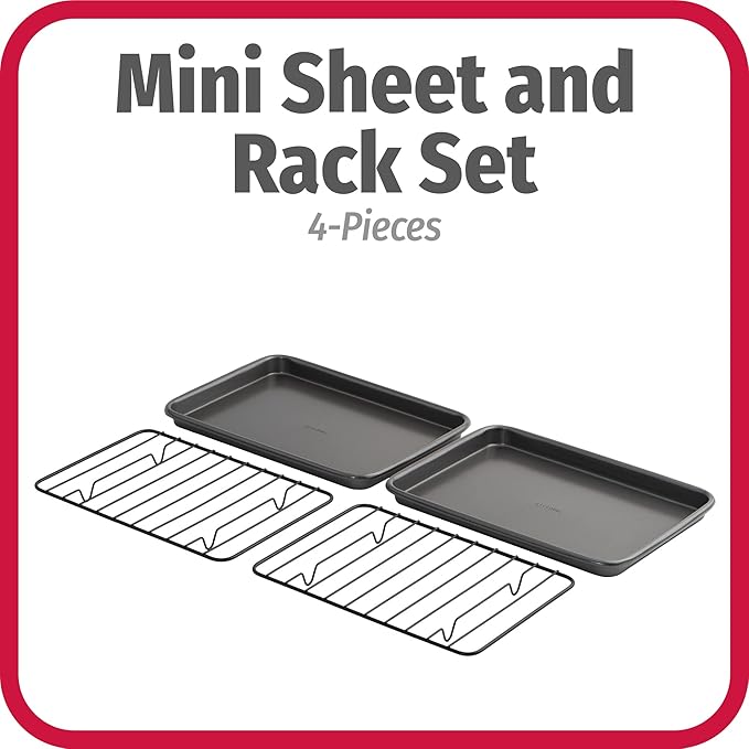 GoodCook Set of 2 Nonstick Steel 9" x 6.2" Toaster Oven Mini Baking Sheets with Racks, Gray