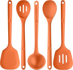 Silicone Kitchen Cooking Utensil Set: U-Taste 600ºF Heat Resistant 13.6in Extra Long Kitchen Tools, Food-Grade Non-Stick Spatula Turner Spoon Ladle for Stir Frying, Serving, Mixing (5 Pieces, Orange)