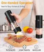 Rechargeable Electric Salt and Pepper Grinder Set - Extra Large Capacity - Automatic Black Peppercorn & Sea Salt Mill Grinders Set with Adjustable Coarseness & LED Light