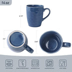 famiware Aurora Coffee Mugs, 14oz Mug Set of 4, Stoneware Mug, Cups for Kitchen, Cappuccino, Latte, Reactive Glaze, Microwave Safe, Scractch-resistant, Lagoon Blue