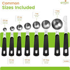 Spring Chef Stainless Steel Magnetic Measuring Spoons Set of 8 with Leveler, Round Metal Teaspoon & Tablespoon Measuring Spoons - Kitchen Gadgets For Baking and Cooking