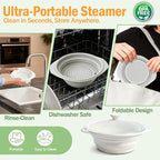 2 Pack White and Gray Silicone Steamer Microwave, 44oz Collapsible Vegetable Steamer Microwave with Magnetic Lid, Space-Saving Design, Dishwasher Safe Silicone Bowl for Cooking Veggies, Dumplings