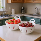 Ceramic Berry Basket,5.9 inch Fruit Bowl,Round Berry Colander with Holes & Handle,Small Fruit Basket for Kitchen Counter,Cute Containers for Berries, Strawberry, Grape, Cherry,Set of 2