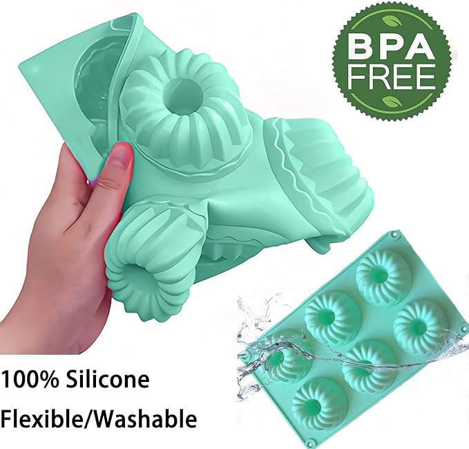 3Pcs Silicone Bundt Cake Pan, 6-Cavity Nonstick Baking Molds,Mini Jello Molds Silicone,Mini Bundt Cake Pans, Cupcake Mold for chocolate, Donut, Jelly
