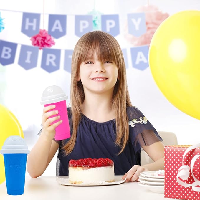 Magic Slushy Maker Squeeze Cup Slushie Maker, Homemade Milk Shake Maker Cooling Cup Squee DIY Birthday Gifts for Kid (Pink)