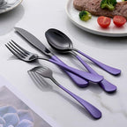20-Piece Black Silverware Set 18/0 Stainless Steel Flatware Purple Handle Cutlery Set Service for 4 Dinner Knives Forks Spoons Set Mirror Finish Dishwasher Safe