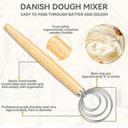 Danish Dough Whisk - Bread Making Tool Set of 3 Pieces, Kitchen Bench Scraper, Sourdough Lame with 5 Pc Blades, Dough Scoring Tool Essential Kit for Making Bread, Sourdough, Pizza, Hamburger, Pastries