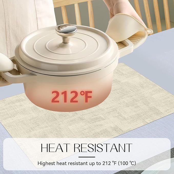 Romanstile Reversible Vinyl Placemats Set of 4, Faux Leather 100% Waterproof Oil-Proof Wipeable Place Mats, Heat Resistant Dual Sided Table Mats for Kitchen/Dining/Party (Grey Beige, 12 x 17 Inch)