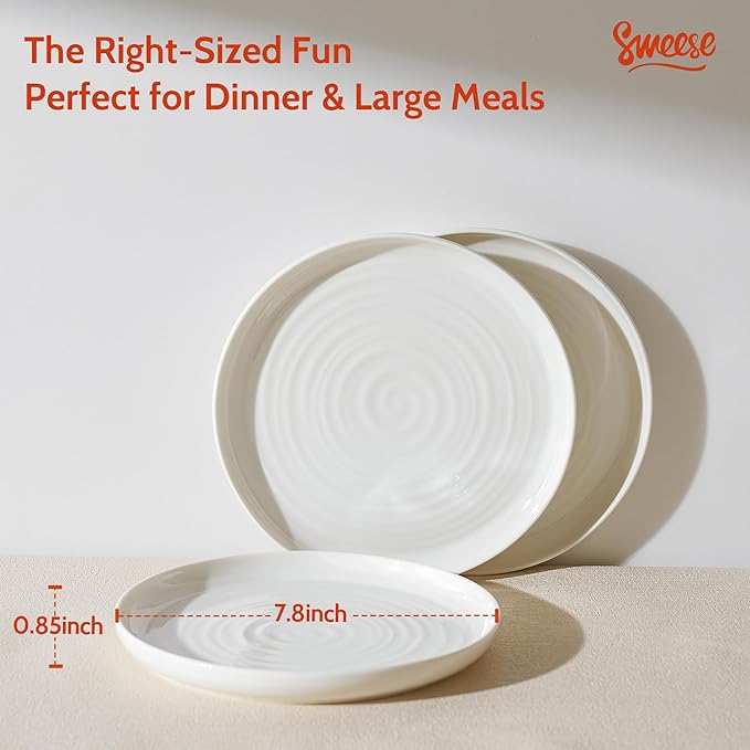 Sweese Dessert Plates, 7.8 Inch Porcelain Round Salad Plates Set of 6, Small Appetizer, Small Dish Set, Microwave & Dishwasher Safe, Scratch Resistant Slates set, White