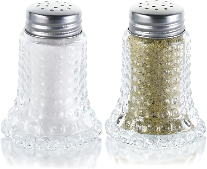 Salt and Pepper Shaker Glass Set, Retro Style Spice Shakers for Dining Room Table, Kitchen, Restaurant, Set of 2 (Hobnail)