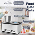 Homtone Ice Cream Maker, No pre-Freezing Automatic Ice Cream Machine 2.1 Quart with Built-in Compressor and LCD Timer for Making Ice Cream,Gelato in 30-60 min