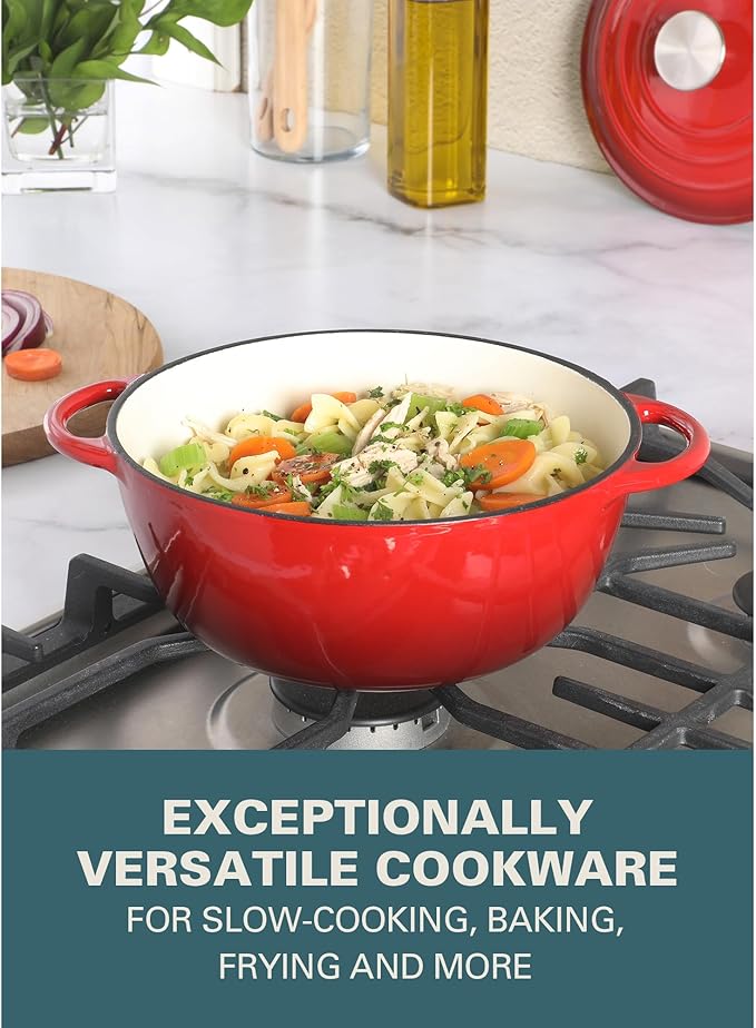 Gibson Home Addlestone 2.65 Quart Round Enamel Cast Iron Dutch Oven Pot With Lid & Dual Handles - Gradient Red