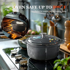 Overmont Enameled Cast Iron Dutch Oven - 7QT Pot with Lid Cookbook & Cotton Potholders - Heavy-Duty Cookware for Braising, Stews, Roasting, Bread Baking grey