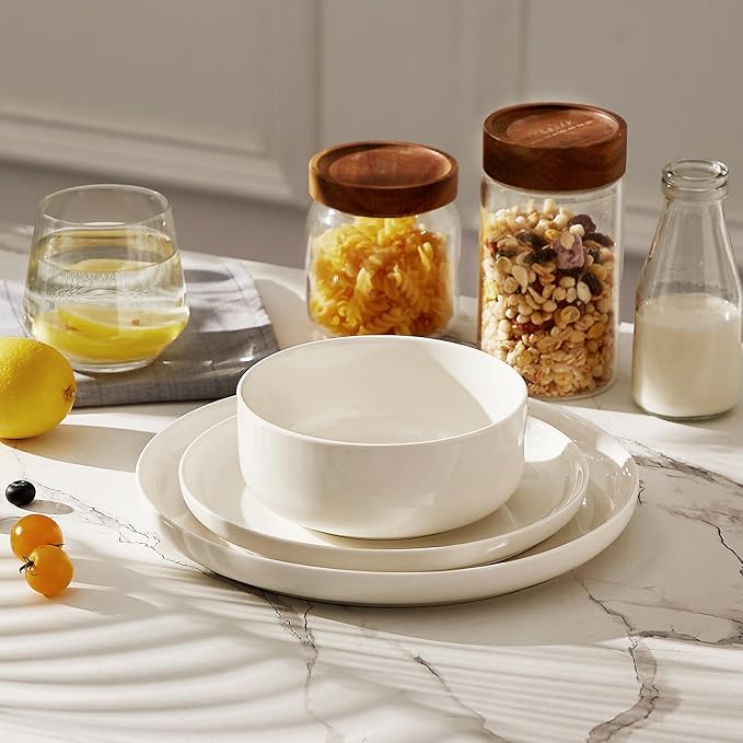 MALACASA 24 OZ Cereal Bowls, Porcelain Soup Oatmeal Bowls Set of 6, Kitchen Ceramic Serving Bowl, Dishwasher Microwave Oven Safe, White, Series LUNA