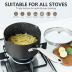MICHELANGELO 3 Quart Saucepan with Lid, Hard Anodized Nonstick Sauce Pan with Strainer Lid & Pour Spouts for Easy Pour, Granite Derived Coating Sauce Pan for Cooking, Small Pot - 3 Qt Saucepan