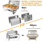 2 Pack 8QT Rectangular Chafing Dish Buffet Set Stainless Steel Catering Chafers Food Warmer with Full,Half Food Pan,Fuel Holder,Foldable Frame For Weddings/Parties/Banquets Events