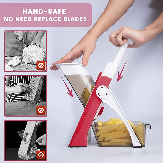 SupMaKin Safe Mandoline Slicer for Kitchen, Vegetable Food Potato Chip Slicer Maual Adjustable Thickness, Chopping Artifact Fast Veggie Salad Chopper Cook Meal Prep