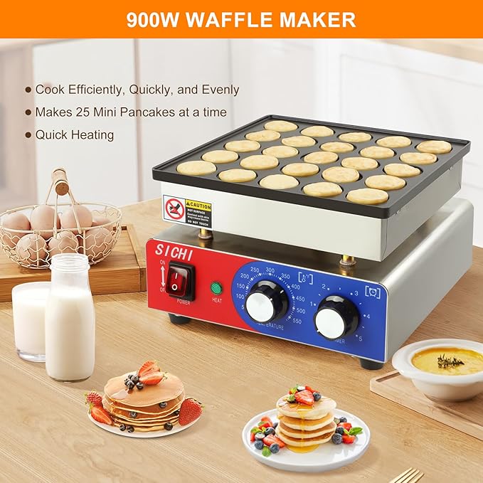 SICHI Mini Pancake Maker Machine with 550℉Heating and Timer Control, 25PCS Electric Commercial Dutch Pancake Baker with Nonstick,110V Dutch Pancake Cooker for Restaurant and Kitchen,Dessert Breakfast
