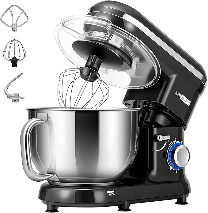 VIVOHOME Stand Mixer, 660W 10 Speed 6 Quart Tilt-Head Kitchen Electric Food Mixer with Beater, Dough Hook, Wire Whip and Egg Separator, Black
