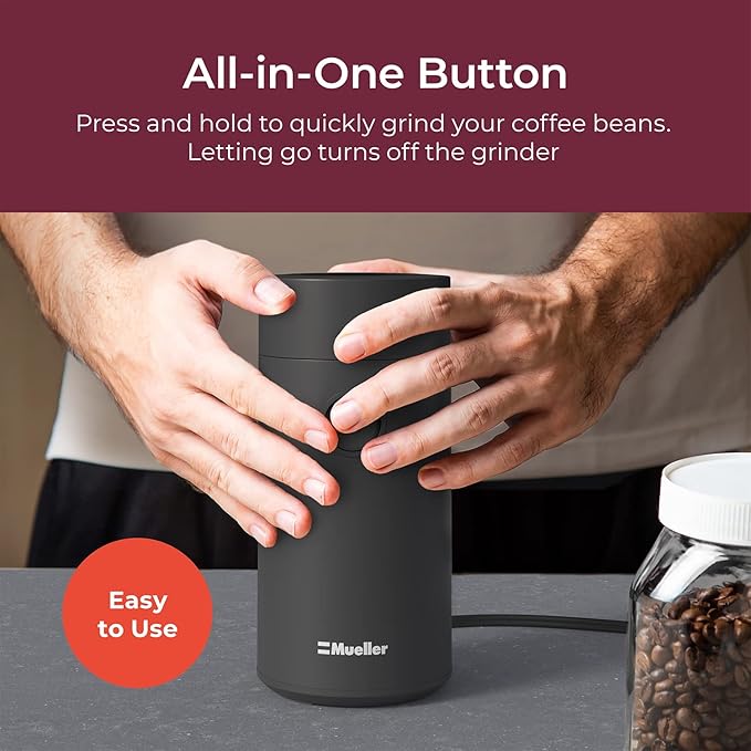 MuellerLiving Electric Coffee Grinder for Spice, Nut, Herbs and Coffee Beans, Sharp Blade, Stainless Steel - Black