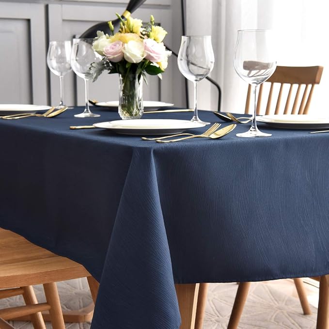 maxmill Square Table Cloth Swirl Design Water Proof Wrinkle Free Heavy Weight Soft Tablecloth Decorative Fabric Table Cover for Outdoor and Indoor Use Square 70 x 70 Inch Navy Blue