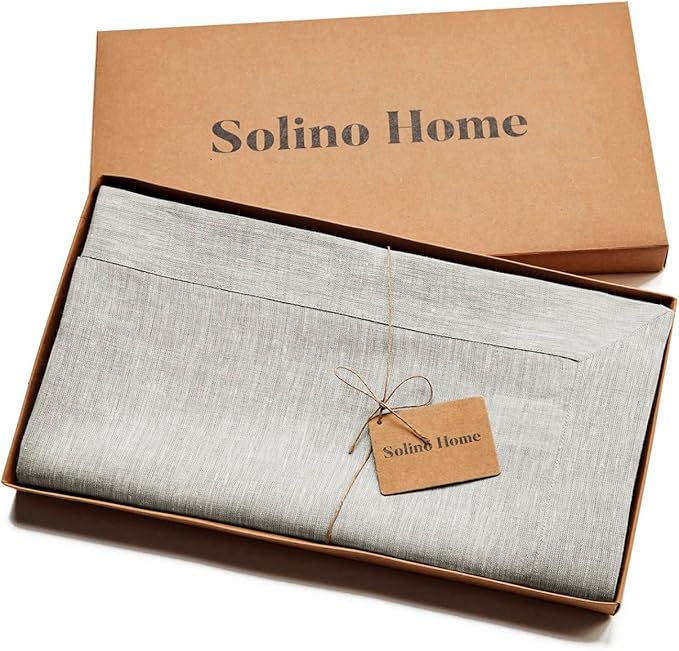 Solino Home Linen Tablecloth 54 x 72 Inch - 100% Pure Linen Oyster Grey Table Cloth for Rectangle Tables - Athena, Machine Washable Tablecloth for Summer, Fall, Autumn, Halloween