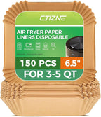 Air Fryer Liners Disposable - 150Pcs 6.5In Square Parchment Paper for Air Fryer Non-Stick Airfryer Basket Liners for Steamer Microwave Oven