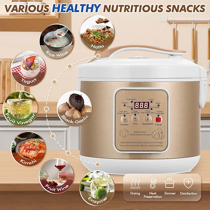 Moongiantgo 6L Black Garlic Fermenter, Automatic Intelligent Fermenter Machine for Natto, Yogurt, Kimchi, Fruit Wine, Garlic Cooker with Precise Time Temperature Control, 110V
