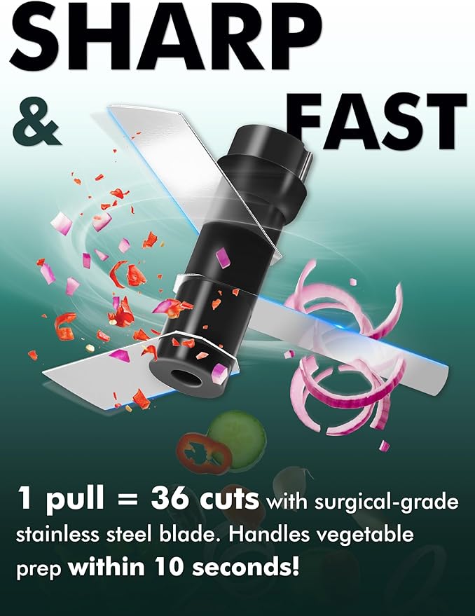 Manual Food Processor Vegetable Cutter, Geedel Pull Chopper with String, Food Chopper Vegetable Cutter for Veggies, Fruits, Salad, Onion, Ginger, Nuts.