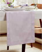 Solino Home Linen Lilac Table Runner 120 Inches Long - 100% Pure Linen Hemstitch 14 x 120 Inch Table Runner for Dining and Summer - Classic Hemstitch